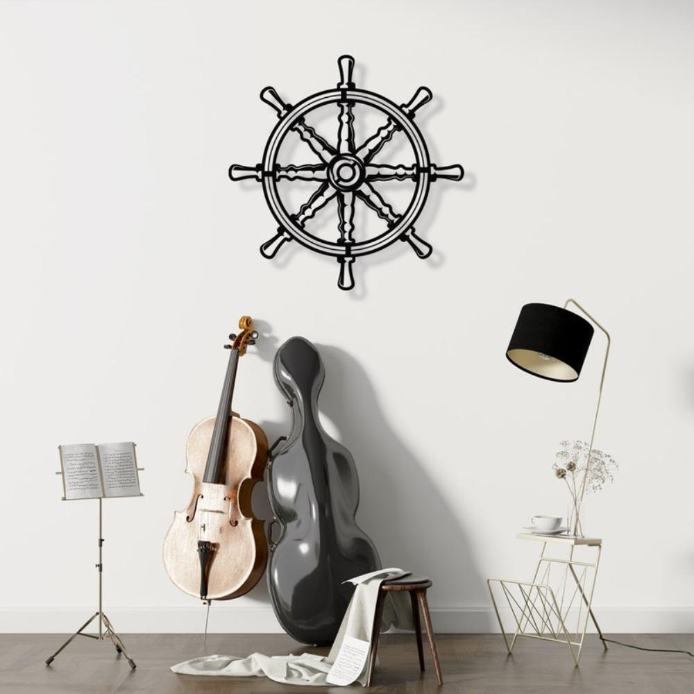 Metal Compass Wall Art, Nautical Rudder Decor for Office
