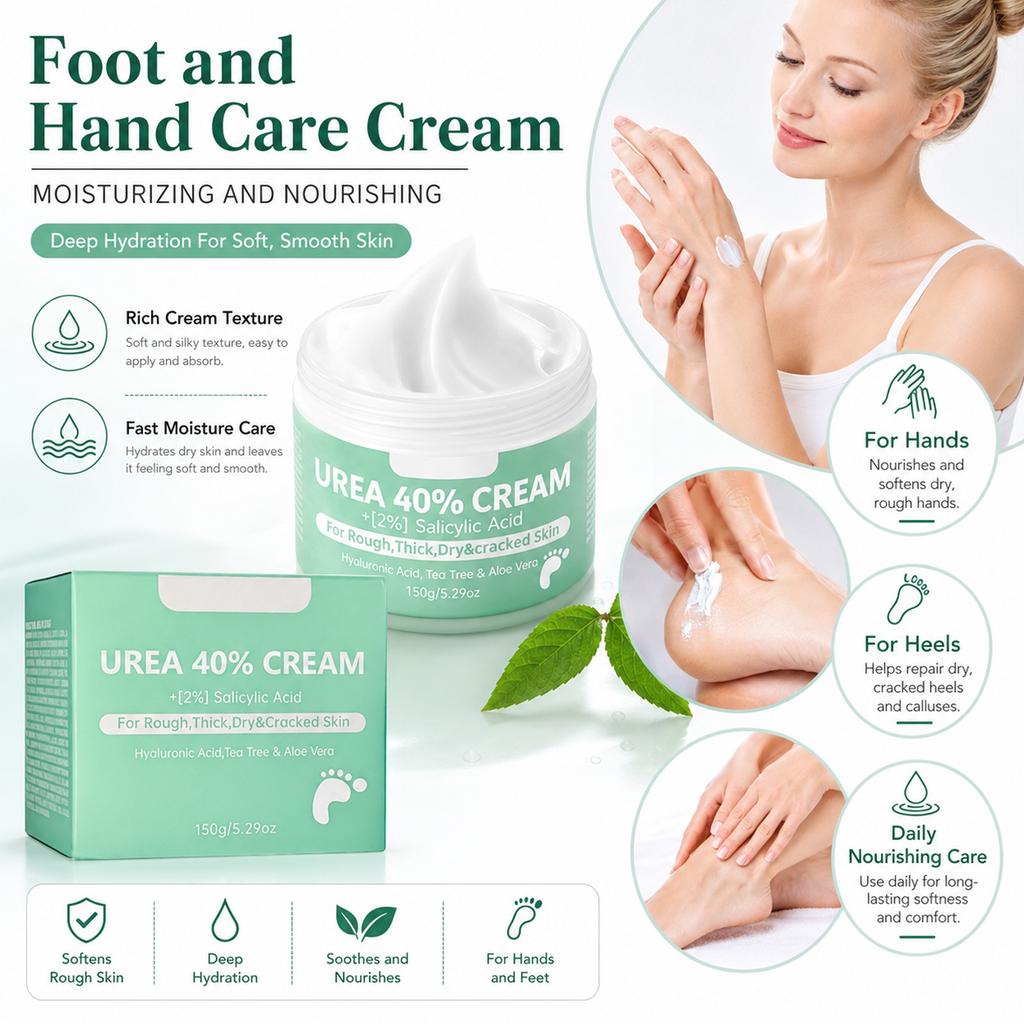 40% Creme für trockene, rissige Füße - Intensive feuchtigkeitsspendende Fußcreme mit E, 5,29 oz