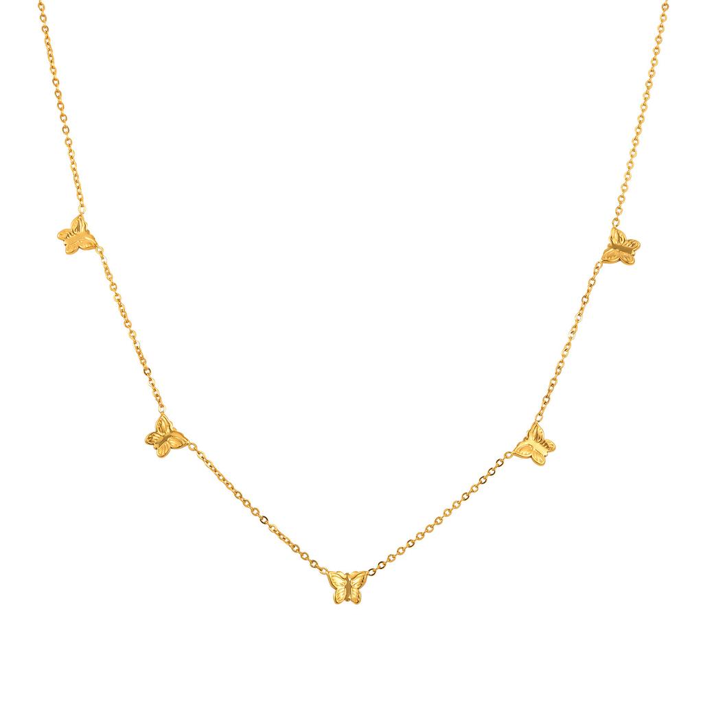 Jewelry Women'S Stainless Steel Gold Fine Necklace Flower Butterfly Heart Four Leaf Flower Element 228