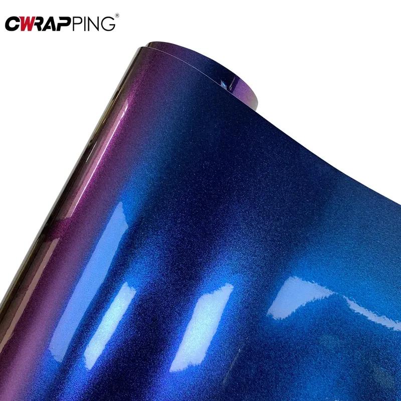 Purple To Blue Chameleon Vinyl Film Stretchable Air Release Waterproof Car Motorcycle Color Change Sticker DIY Auto Accessories