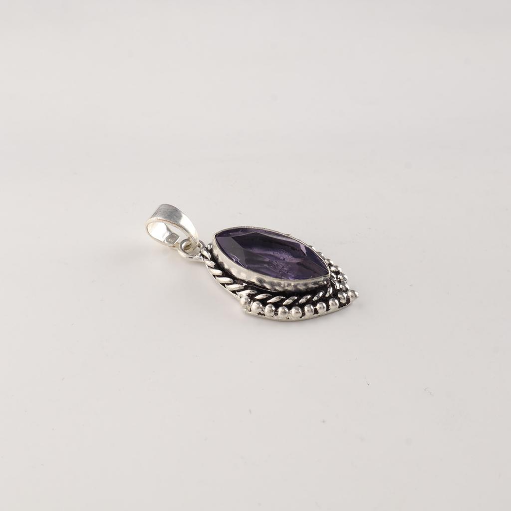 Iolite Gemstone Silver Statement Pendant 1.4" , 925 Sterling Silver Jewelry For New Year APP-4-8