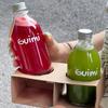Transparent Round Glass Bottles with Lids for Juice, Milk, Tea, Cold Brew, and Coffee.