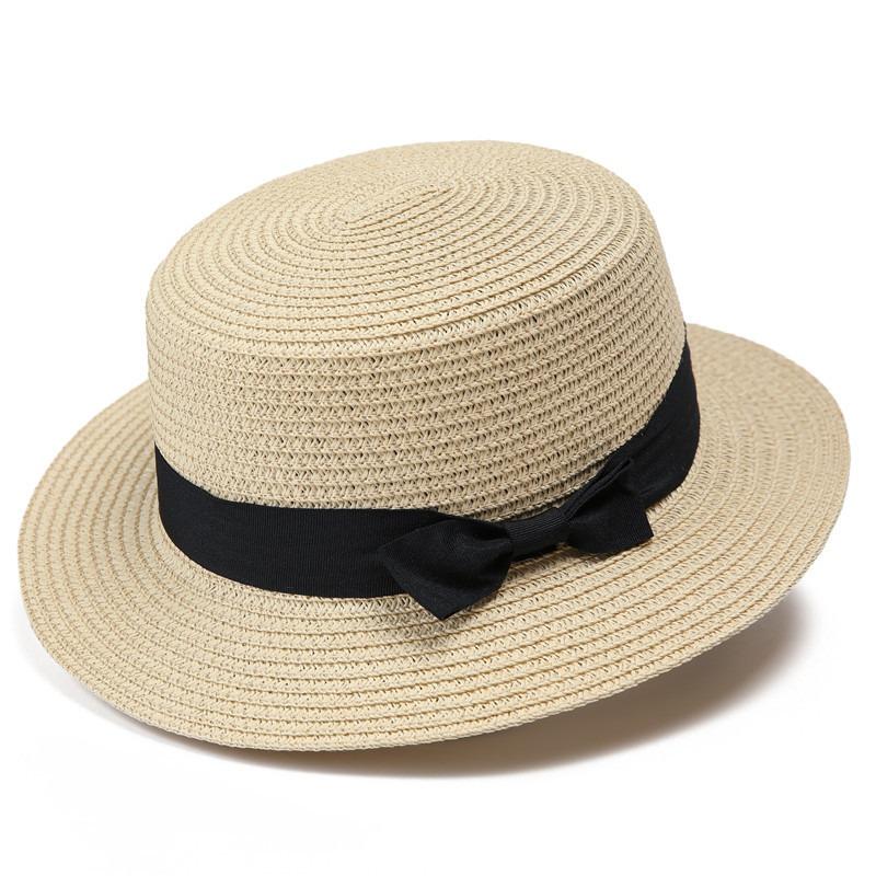 Parent-child straw hat women's summer British retro flat top small fresh top hat sunshade sunscreen beach hat travel tide