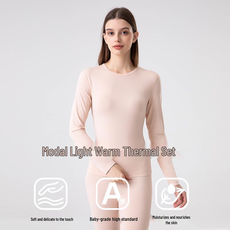 Women's Warm Lenzing Modal Autumn Underwear Set - Skin-Friendly Base Layer Top & Pants with Collar