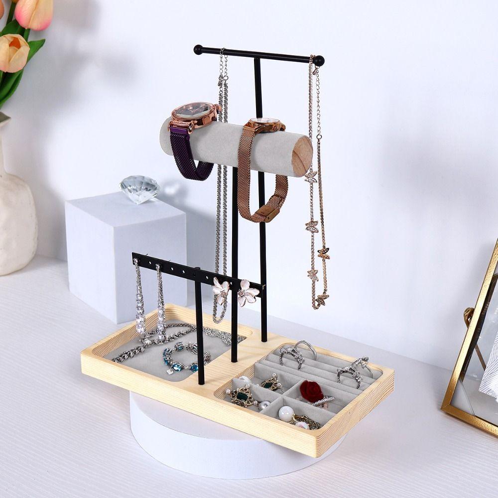 Platzsparender Schmuckständer Einfacher Holzschmuck-Ausstellungsständer Damen Mädchen