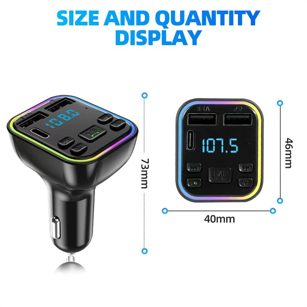 Car Bluetooth5.0 G38 FM Transmitter PD Type-C Dual USB 3.1A Fast Charger Colorful Ambient Light Handsfree MP3 Modulator Player