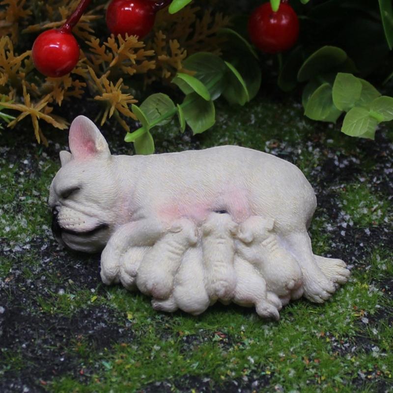 Nurturing Dog Miniature Nursing Mom French Dog and Baby Puppies Resins Figurine for Home Tabletop Shelf Display Ornament