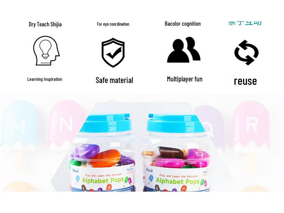 Bai Guo Early Learning Ice Cream Popsicle Set - 26 Letter & Number Matching Montessori Aids for Kindergarten