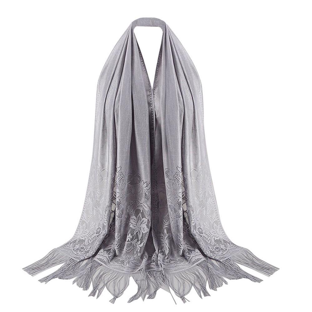 Women Muslim Islamic Tassel Lace Hollow Long Hijab Scarf Shawl Wrap Stole