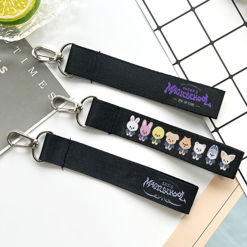 Stray Kids Magic School Lanyard Keychain Cartoon Characters Print Woven Wrist Strap Phone Holder Bag Charm Kpop Fan Support Peripheral Gift