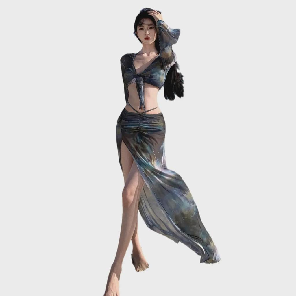 2024 Women's Sexy Slimming Bikini Set: 4-Piece, Long Skirt, European & American Style, Perfect for Vacation