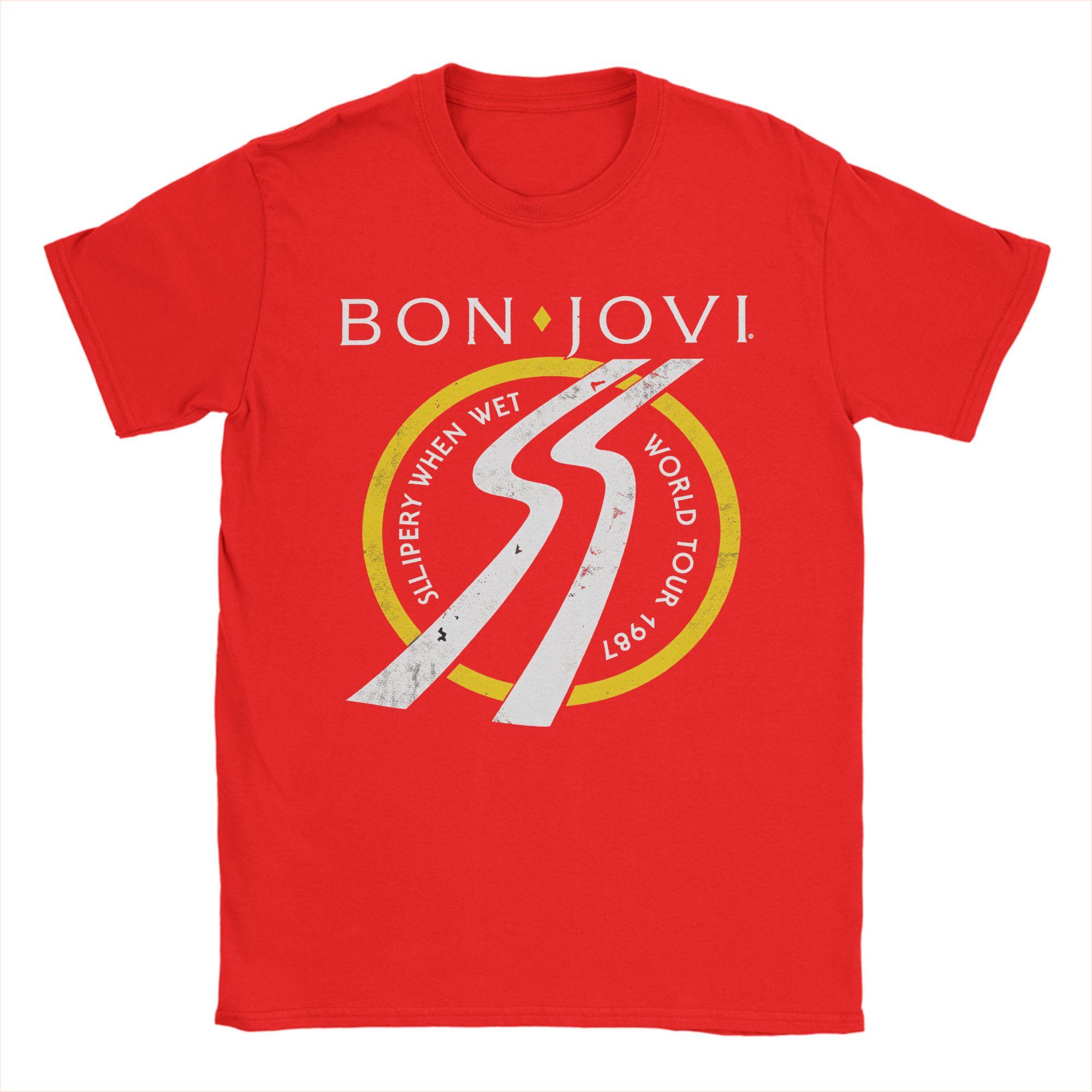 

Bon Jovi Slippery When Wet World Tour Amazing 100% Cotton Tee Shirt Short Sleeve T Shirt Round Neck Clothing Graphic S