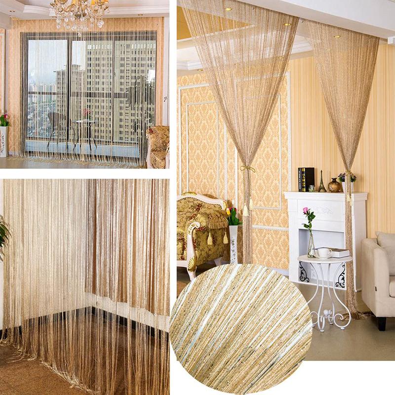 100x200CM Living Room String Curtain Shiny Tassel Silver Line Cortinas Solid Color Window Home Door Divider Curtain