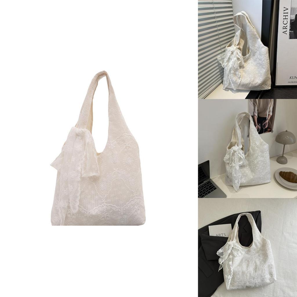 Korean Style Lace Blossom Canvas Tote Bag Large Capacity For Daily Use