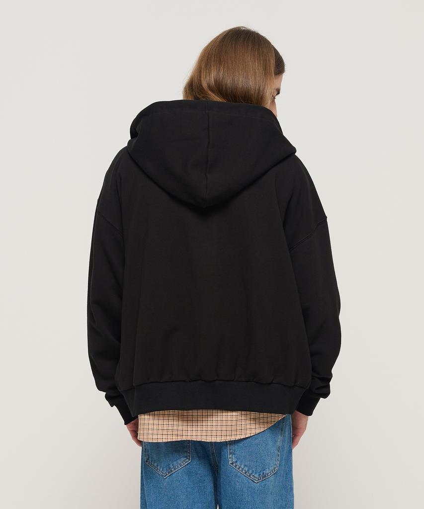 Cargobros Circle Pocket Oversized Zip-Up Hoodie (Black)