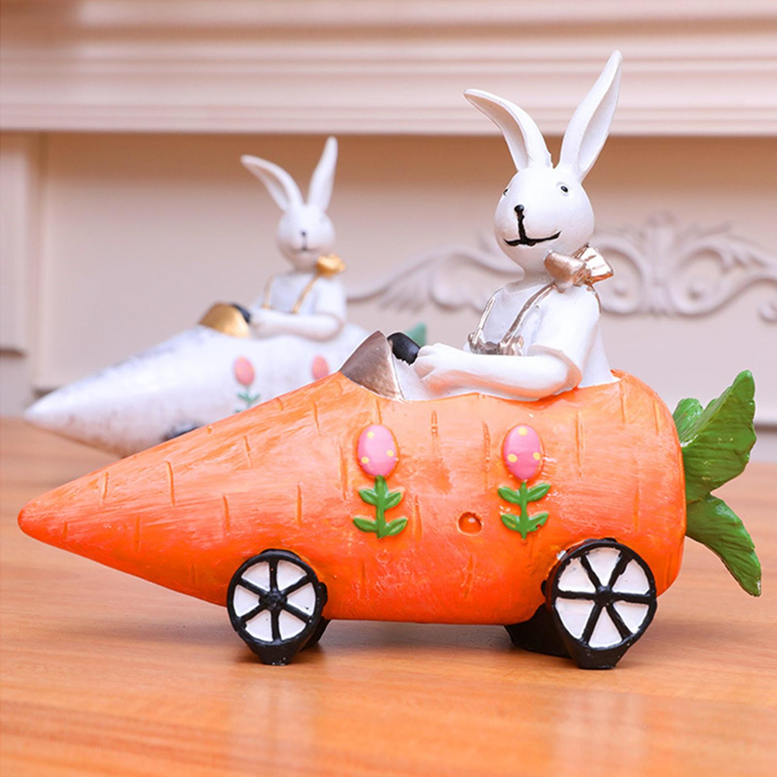

Easter Cross-Border Creative Resin Desktop Ornament: Bunny Riding A Carrot Cart One Size