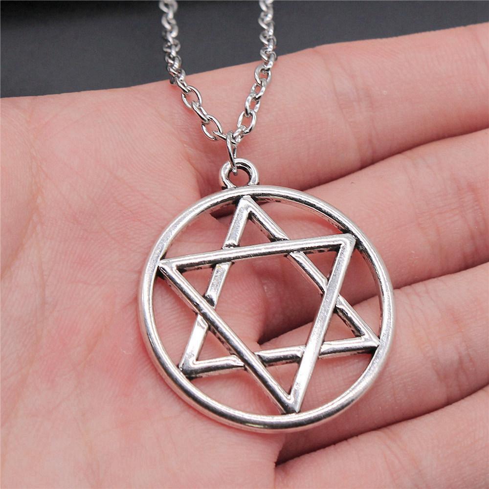 Celtic Symbols Hexagrams Mystical Amulet Pendant Antique Bronze Metal Daughter Collar Necklace Handmade
