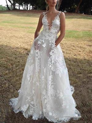 Europäisches und Amerikanisches Aufgeblasenes Spitzen-Hochzeitskleid für Damen - Sexy Weißes Träger-Brautjungfernkleid