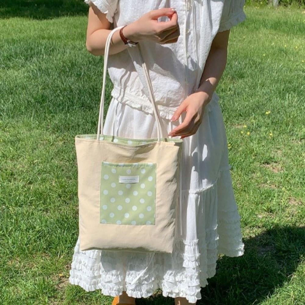 Multi-Color Polka Dot Shoulder Bag Magnetic Buckle Shopping Handbag Drawstring Tote Bag Outdoor