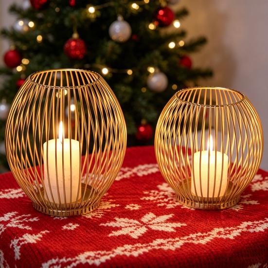Metal Wire Cage Pillar Candle Holder Vintage Hollow Out Tea Light Holder for Fireplace Mantel Table Centerpiece