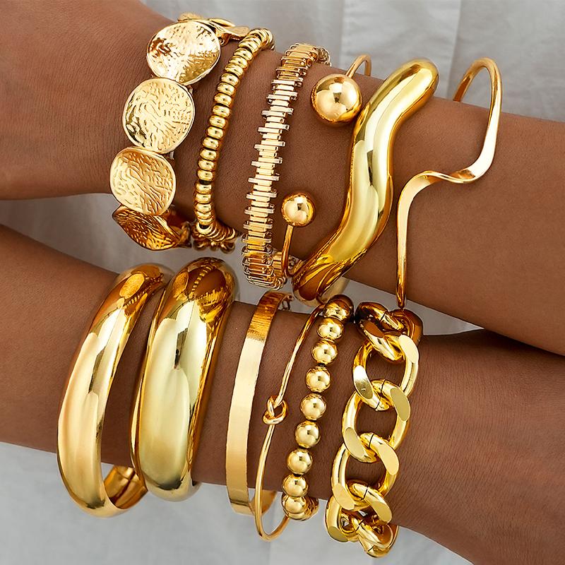 

12Pcs Gold Color Stackable Bracelet Set For Women Fashion Chunky Bangle Set Trendy Open Cuff Boho Party Daily Wear Jewelry Gifts