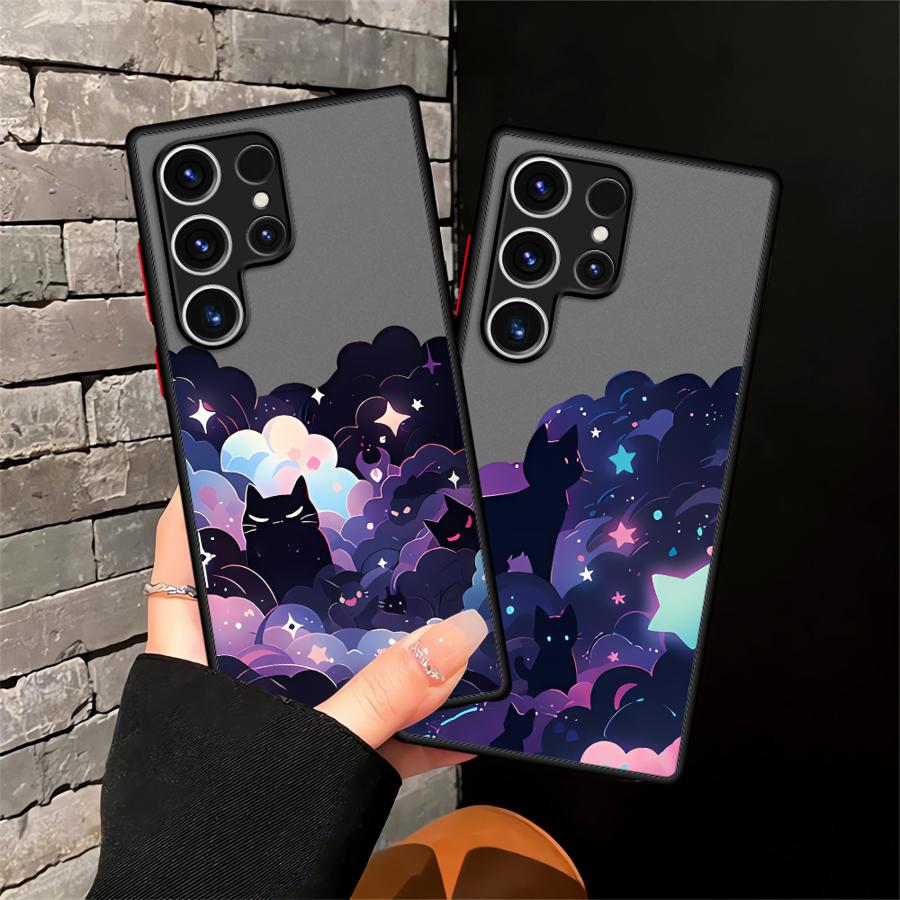 Case for Samsung Galaxy S23 FE Note 20 Ultra 10+ S26 S20 FE S25 Ultra S21 S22 S24 Plus Funda Back Phone Cover Black Cat Starry