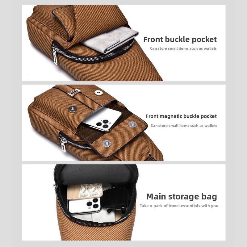 New Multi-Functional Men's Chest Bag PU Leather Crossbody Bag, Large Capacity Shoulder Bag,for Phone, Power Bank & Keys