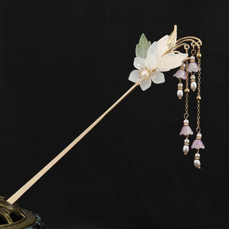

Mori lily of the valley flower handmade fringed hairpin female retro step cheongsam hairpin Hanfu hairpin disc hair decoration
