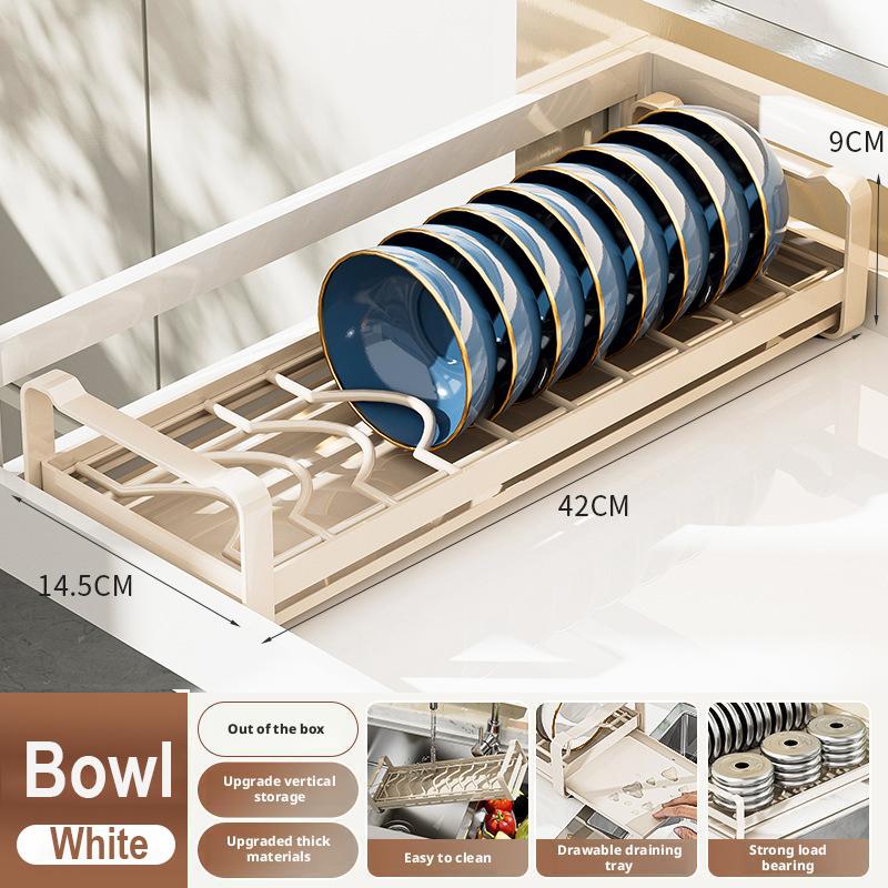 Pull Out Cabinet Dish Storage Rack Stainless Steel Plate Drain Stand Holder Kitchen Drawer Built-in Bowl Rack Basket Organizer 1-tier 5060₽
