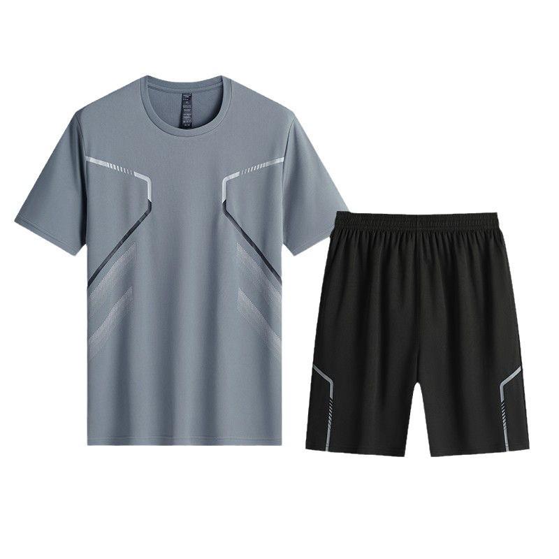 Men's Ice Silk Quick-Dry Fitness T-Shirt & Shorts Set - Short Sleeve Sportswear for Summer, Ideal for Basketball, Running, and Training.