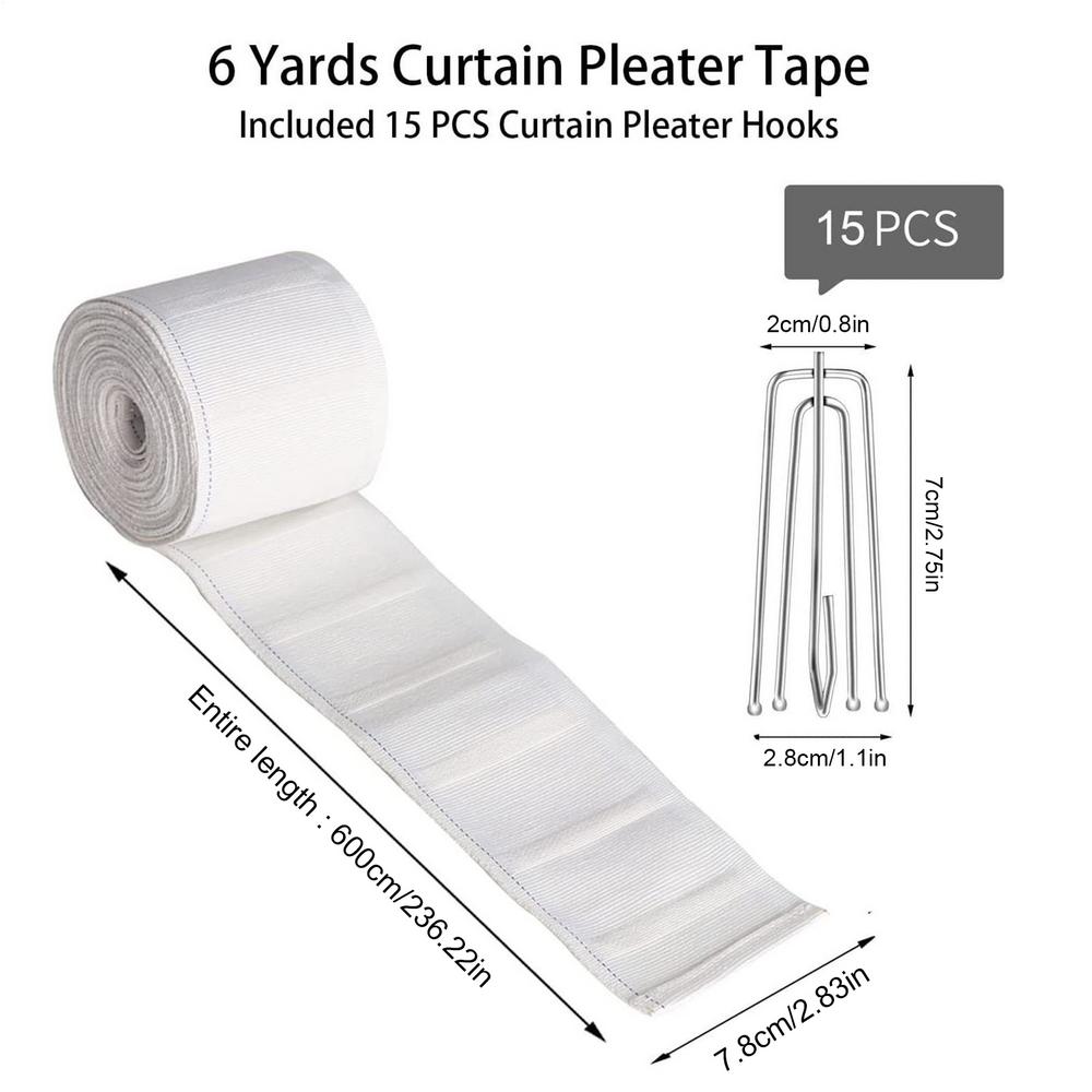 

6m White Pleat Tape for Curtains with 15 four claw hook Drape Making Accessories for Living Room Home Bedroom Enhancement білий