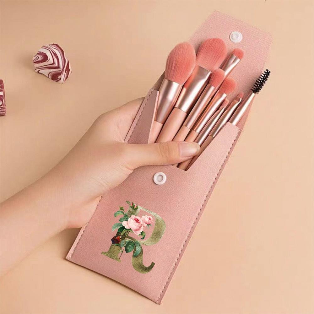 Beginners Makeup Brushes Set - Soft Fluffy Brushes For Face & Eye With PU Bag Ideal For Makeup Artists Golden Flower Pattern