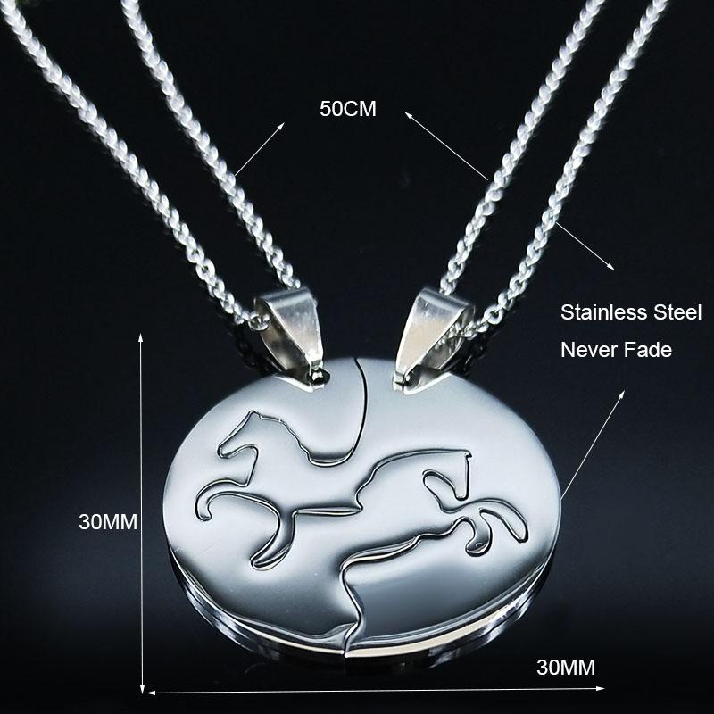 2PCS Horse Stainless Steel Chain Necklace for Women Men Horses Accessories Couple Love Necklace Jewelry Equestrian Gift