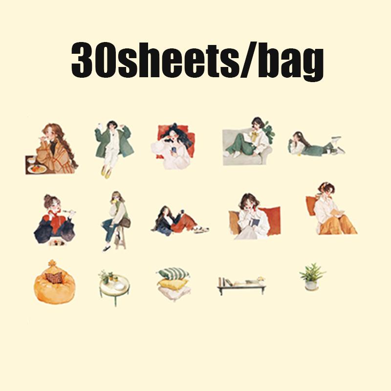 30sheets/bag Mori Girl Stickers Collage Account Hand Decoration For Office Photo Frames Cup Stationery Box Diary Back To School