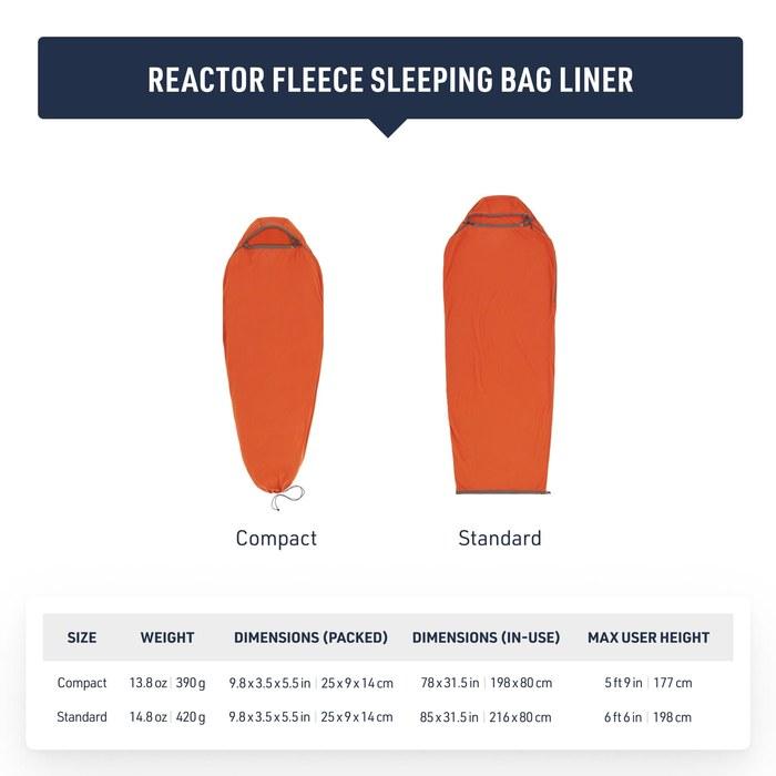 Sea To Summit Reactor Sleeping Bag Liner, Fleece Standard (85 X 31.5"). Orange 85 X 31.5