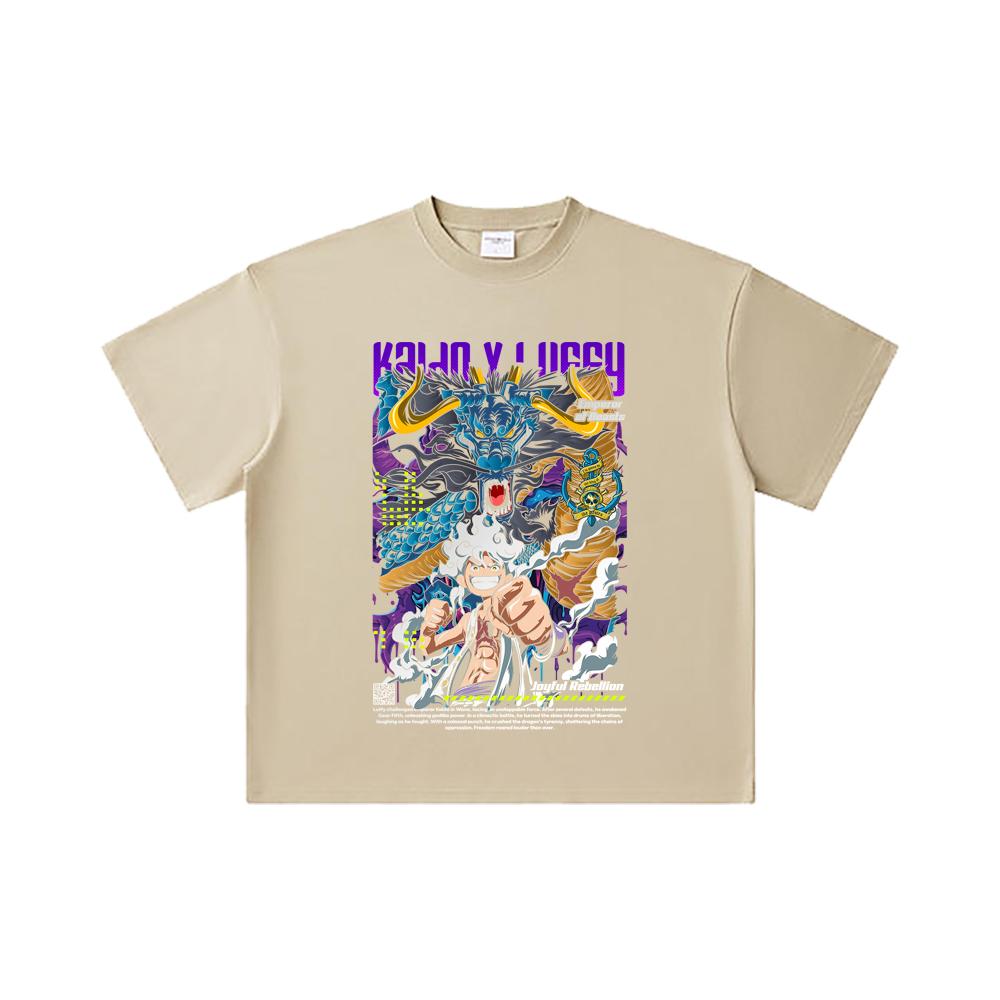 260 GSM Double Yarn 32 Count 100% Cotton One Piece V35 Luffy Kaido Print Unisex Heavy Cotton T Shirt