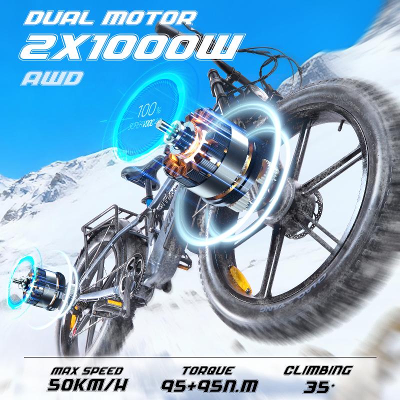 KIMDYMA K03 Adult Electric Bike, 48V20AH 960WH Battery, with Two 3000W Motors, 27.5-inch Wide Tyres, Electric Mountain Bike