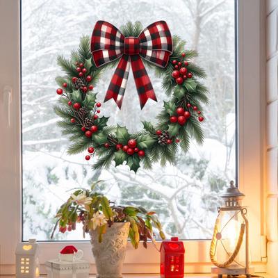 Yousheng Christmas Wreath Stickers Removable Wall Decals Holiday Pine Cones Bow Wreath Patterns Stickers for Home Window Glass Door Decor