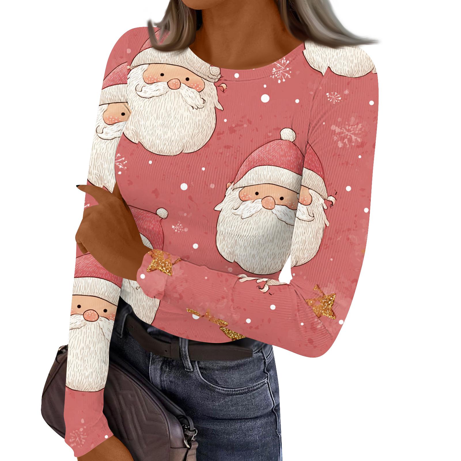 

Женский повседневный модный топ с круглым вырезом, рождественским принтом и длинным рукавом в полоску XL арбуз красный