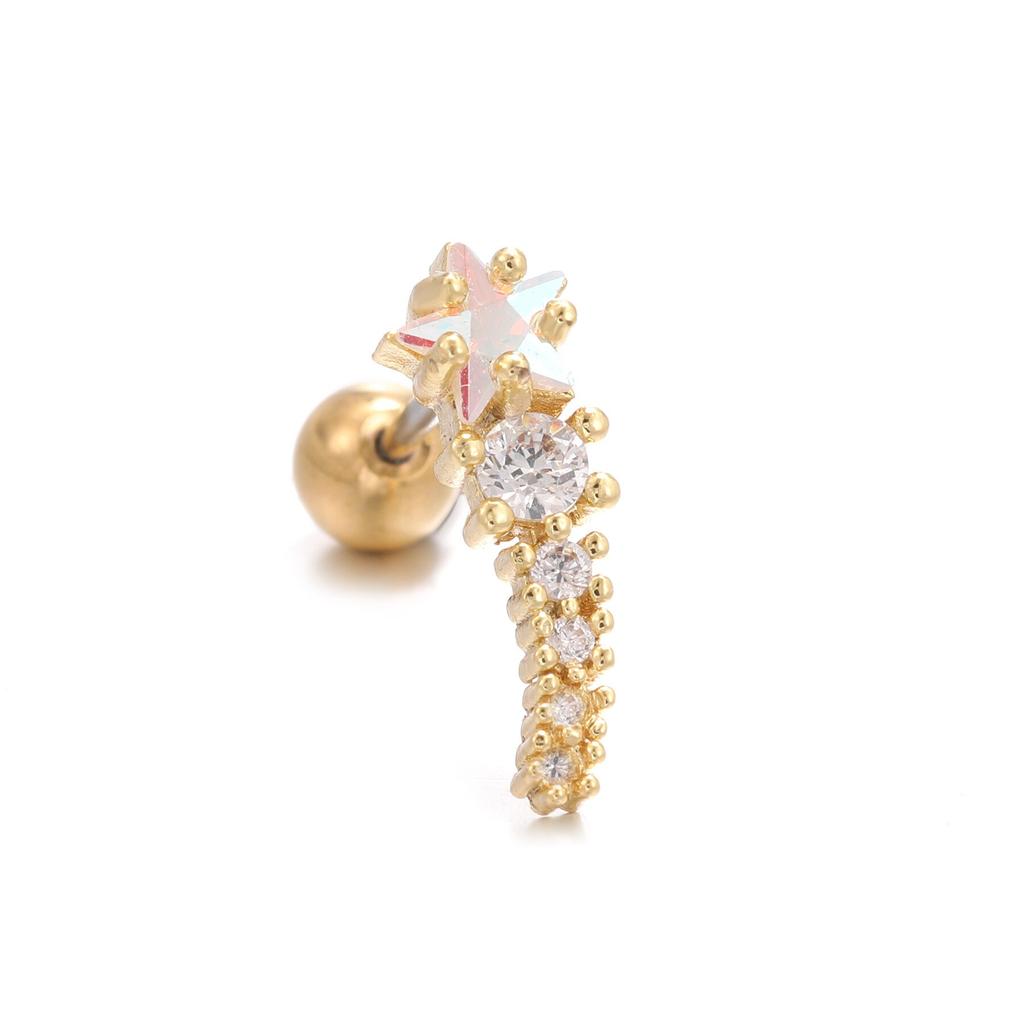 New Design Stainless Steel Zircon Small Stud Earrings Women Geometry Helix Tragus Cartilage Star Earring Piercing Jewelry 1pc