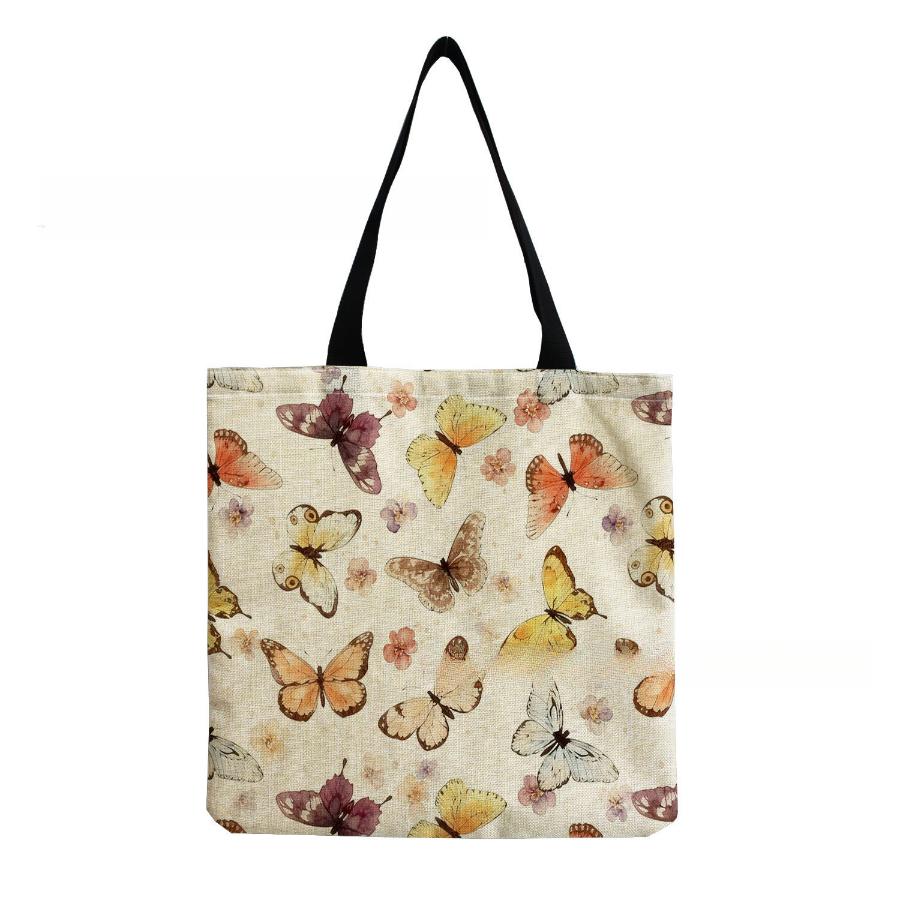 

Women Vintage Linen Tote Bag - Large Capacity Butterfly Print Shoulder Handbag for Casual & Grocery Shopping KTB 1