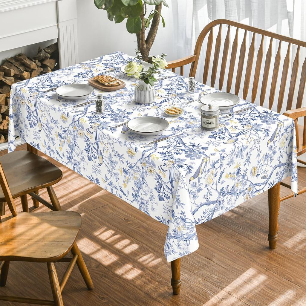 Chinoiserie Seasonal Modern Peacock Flower Pompon Fall Rectangle Tablecloth Dining Room Decor Waterproof Tablecloth For Table