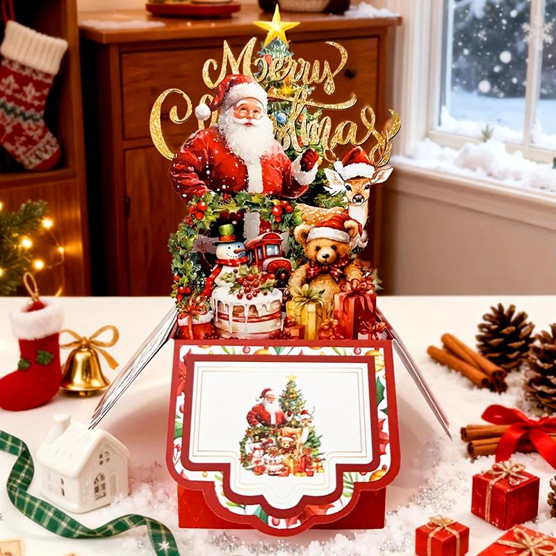 1Pc Paper Vintage Holiday Greeting Card DIY Festive Party Invitation 3D Greeting Card Christmas Card Holiday Greeting Card