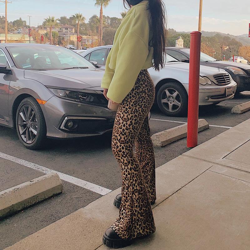 2025 Spring Trendy Women's High-Waisted Leopard Print Flare Pants - European & American Slim-Fit Casual Fashion.