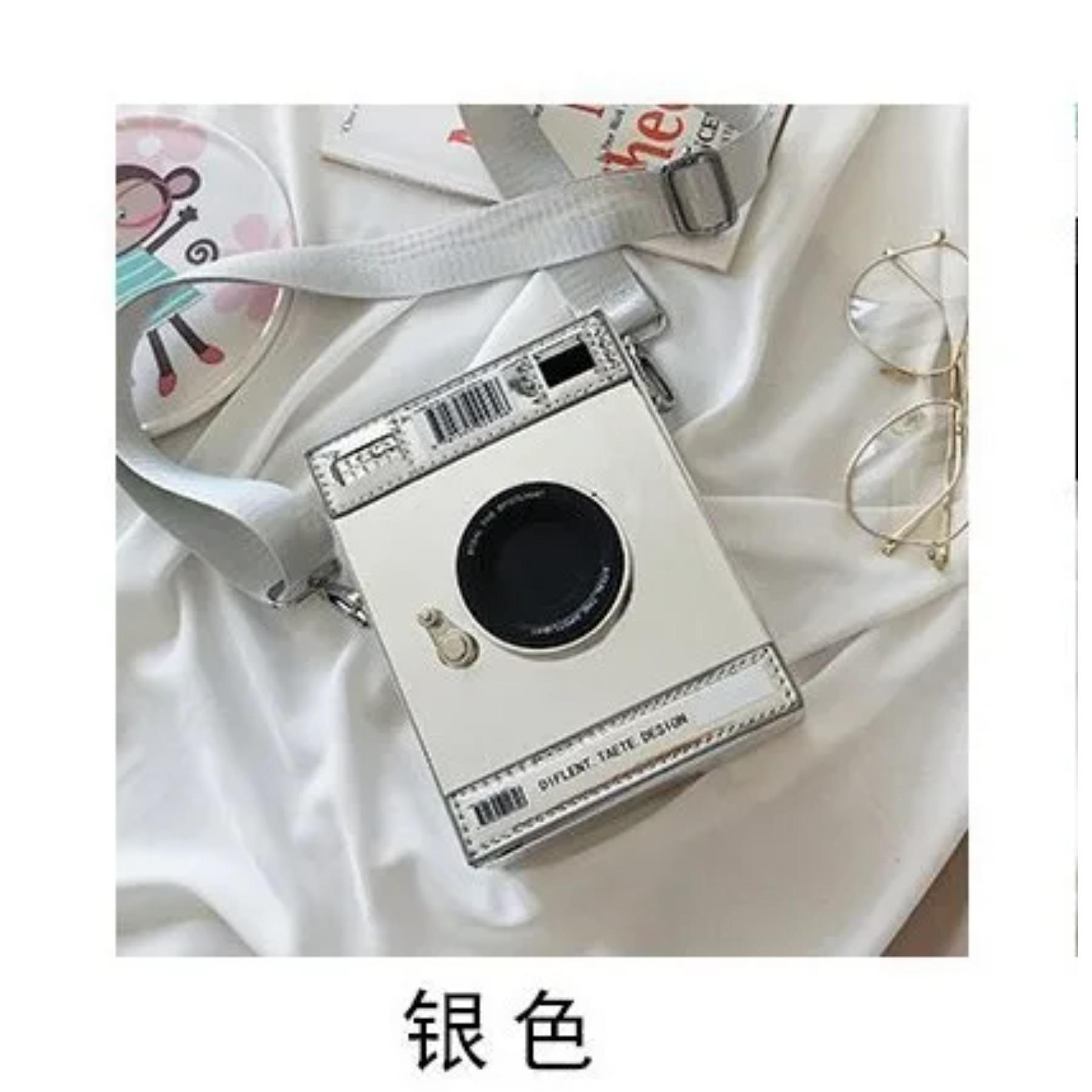

Camera Shape Shoulder Bag Women Box Shape Crossbody Bag Wide Shoulder Belt Fashion Handbag for Ladies Black and Laser Color