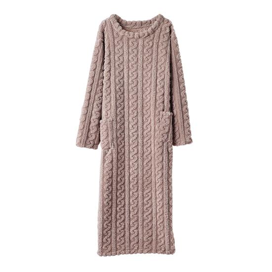 Women's Flannel Nightgown Fuzzy Plush Warm Crewneck Sleepwear Loose Winter Pullover Nightdress with Pockets
