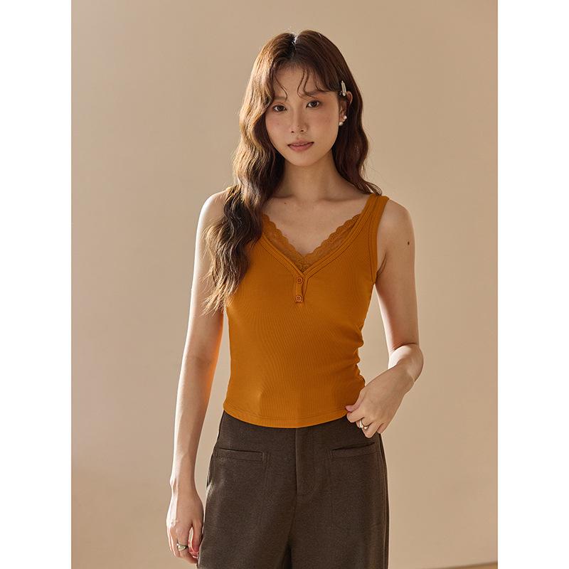 Women s Autumn French Retro Lace V-Neck Vest with Patchwork and Stylish Back One Size (85-120)