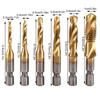 Metric Thread M3-M10 Titanium Coated HSS Drill and Tap Bits 1/4" Hex Shank Screw Taps Tool Set Thread Tap Tool Tapping Tool
