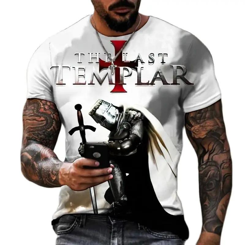 Summer Fashion Templar 3D Printed Men's T-Shirt Street Harajuku Cross For Men Short Sleeve Oversized Tshirt