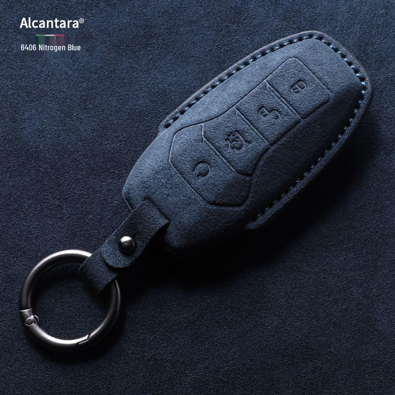 Full-Coverage Suede Key Case for BYD D9, N7, N8, and X with Side Snap Button